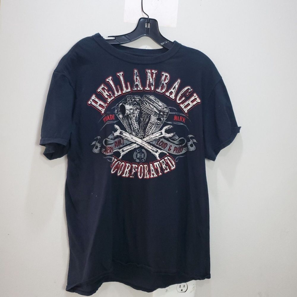 Vintage Hellanbach Shirt Men L Black Front Back Graphics Short Sleeve Hellraiser
